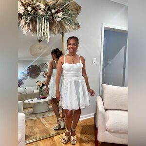 Zara OpenWork Embroidered Dress Sz Med White